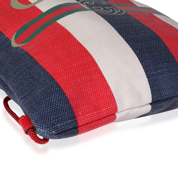 Gucci Red, White & Blue Striped Canvas Sylvie Drawstring Backpack Tote - Picture 6 of 7